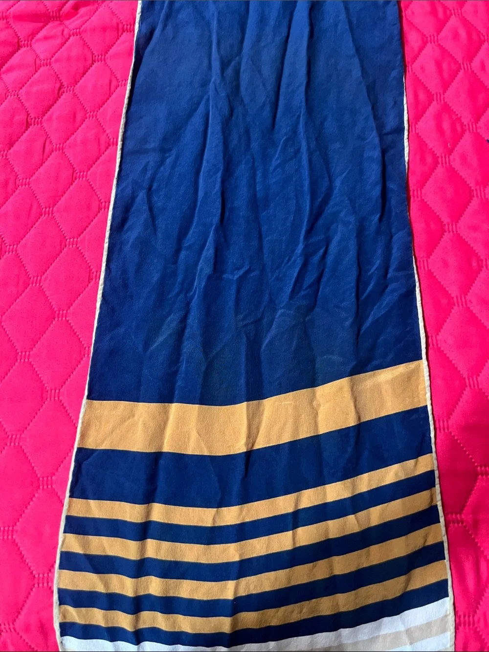 bill blass Beige and White Striped Towel with Navy Logo